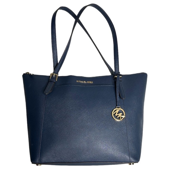 Michael Kors Handbags - Michael Kors Ciara Navy Blue Saffanio Leather Two Strap Zippered Shoulder Tote